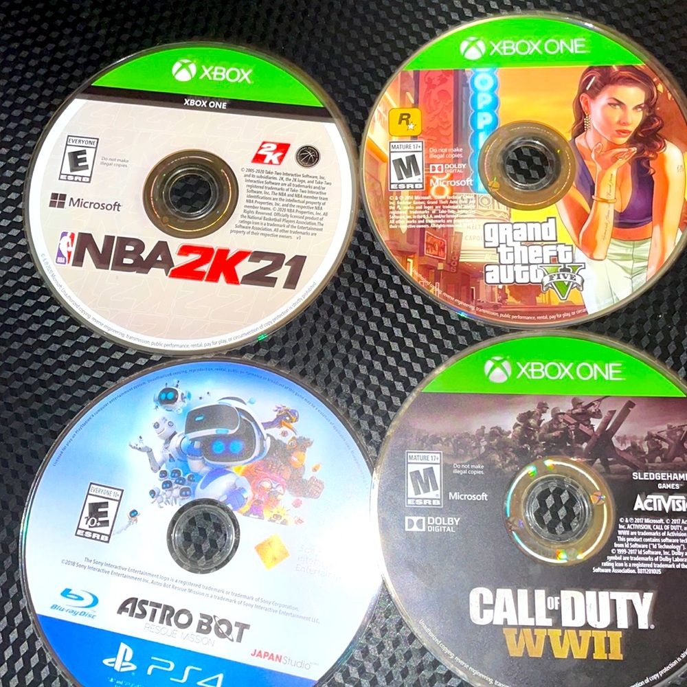 NBA2K21,GRAND THEFT AUTO5,CALL OF DUTYWW2 XBOX GAMES AND ASTRO BOT 1PS4 GAME